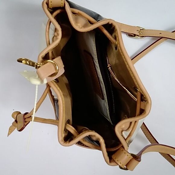 Vintage Authentic Hunting World Nylon W/ Leather Crossbody Bag Black White Tan - Picture 14 of 16